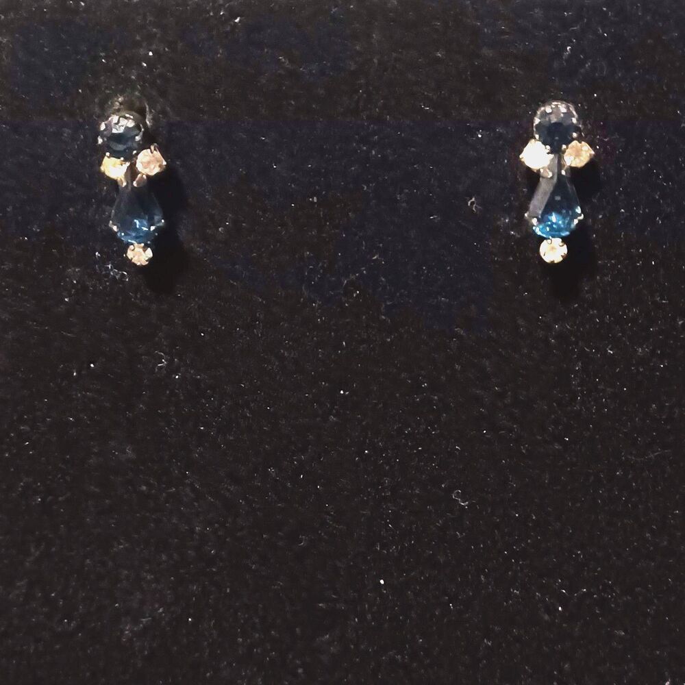 Vintage Silver-Toned Blue and Clear Crystal Stud Earrings